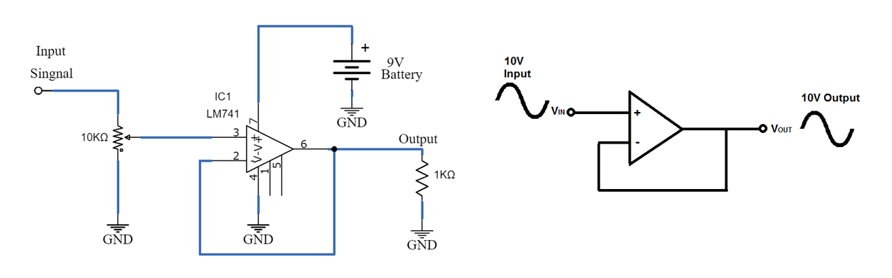  Voltage Follower Circuit using Op-Amp LM741